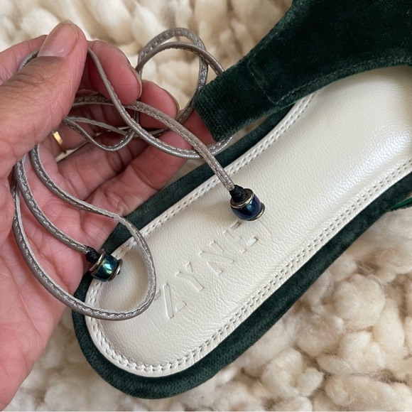 Zyne Green Velvet Lace-Up Mules — Chanel-Inspired Resort Style - Picture 5 of 9